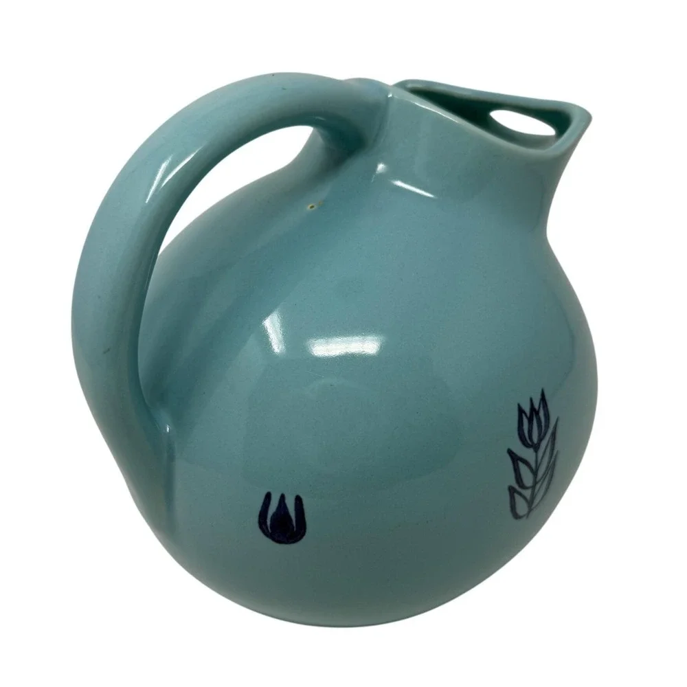 Mid Century 50s Cronin Pottery Blue Tulip Ceramic Pitcher 64 oz  Retro Kitchen
